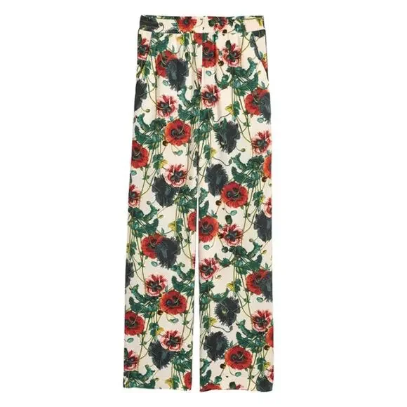 H&M Wide Pull-up Poppy Floral Viscose Pants. 10 NWT - Picture 1 of 4